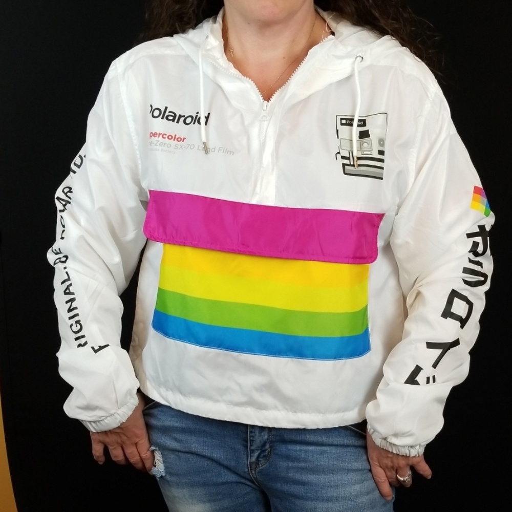 Polaroid 1/4 zip rainbow wind breaker white M220